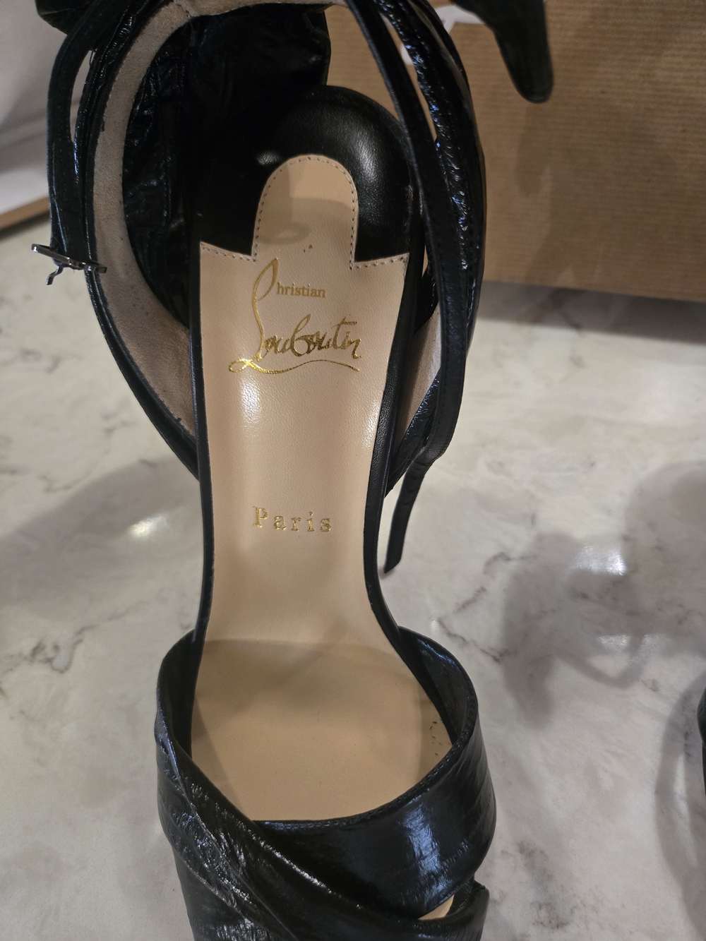 Christian Louboutin Black Leather Bow Ankle-Tie Heels 40 NIB!!! - Picture 7 of 16